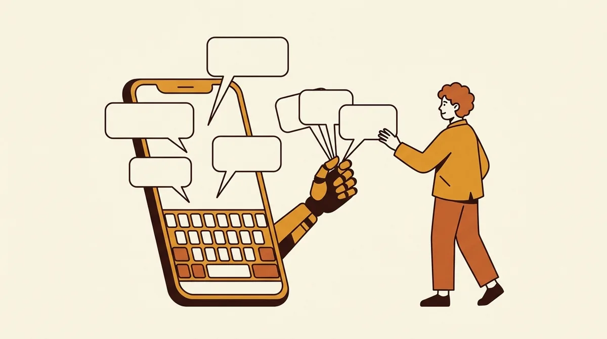 A creator using a phone-based AI workflow to turn video ideas into captions