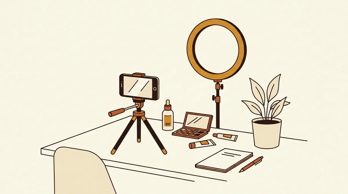 A UGC creator filming a product demonstration at a compact home studio
