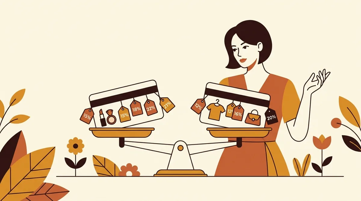 Two affiliate shopping routes with product shelves and platform signposts