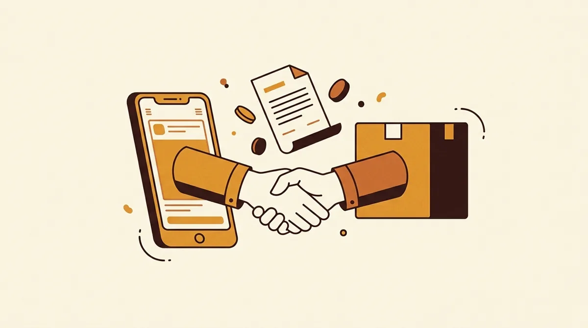 A creator and brand representative confirming a campaign through a phone-based handshake